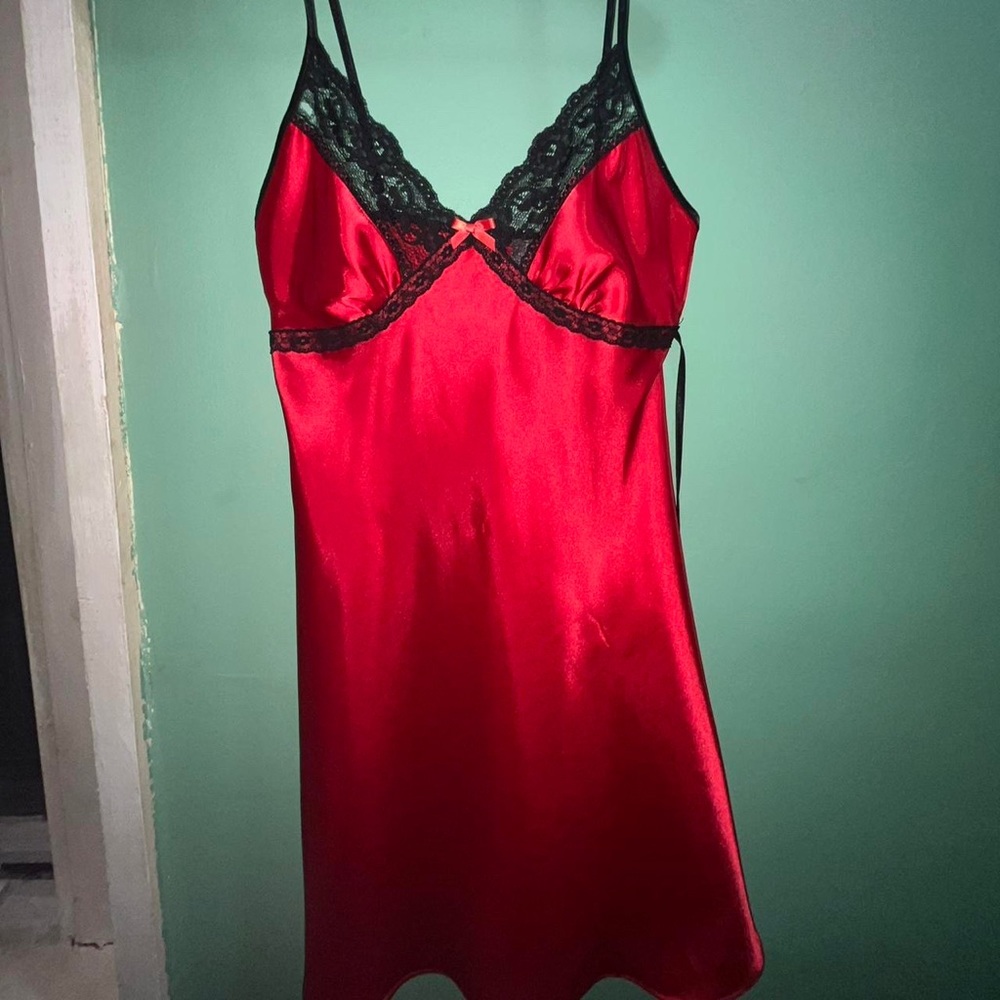 Red and black slip dress